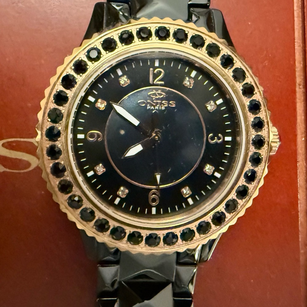 ONISS Women’s, Black and Rose Tone, Ceramic Watch.